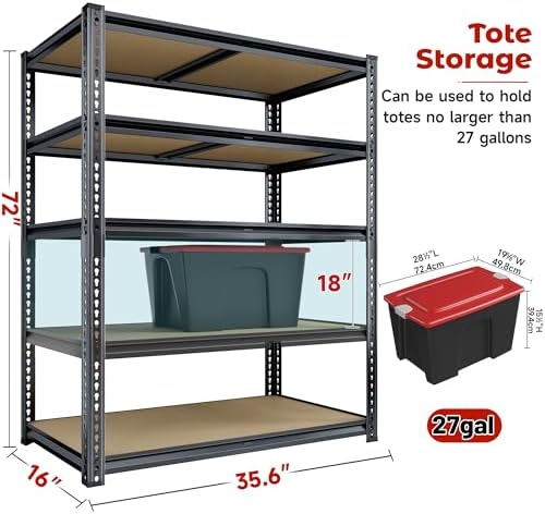 CypBed Garage Shelving Unit 35.6" W x 16" D x 72" H, 5 Tier,2pcs