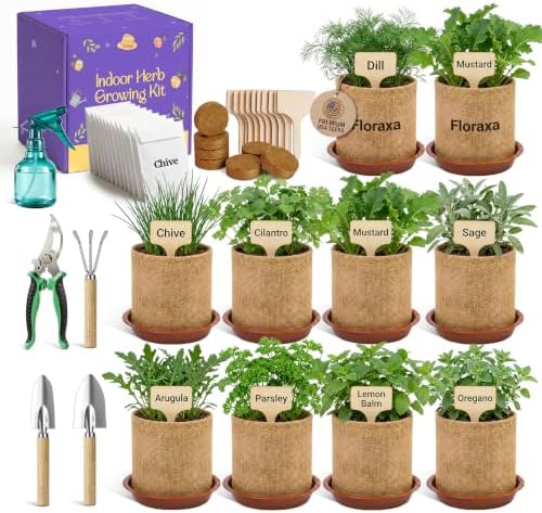 Planters' Choice Herb Growing Starter Kit, Windowsill Indoor Garden Set, Best Birthday & Housewarming Gift for Women