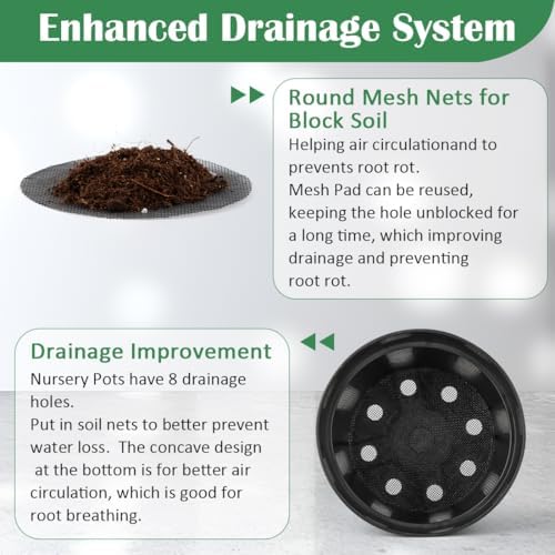 RooTrimmer 20 Pack Plant Pots, 6 Inch Plastic Plant Planter with Saucers and Mesh Mats, Durable Flower Pots with Drainage Holes Perfect for Indoor Outdoor, Black