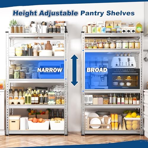 REIBII Storage Shelves 2020LBS Garage Shelving 5 Tier Heavy Duty Shelving Adjustable Pantry Shelves for Garage Closet Kitchen Basement 28" W x 12" D x 59.8" H, 2 Pack