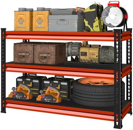 3-Tier Garage Shelving Heavy Duty,40''W x 18''D x 36''H Metal Shelving Unit,1320 lbs Weight Capacity Adjustable Storage Shelves for Retiple Tanks, Aquariums, Pantry,Red