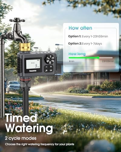 Water Timer with Brass Inlet & Outlet for Outdoor Garden Hose, Hose Timer with Rain Delay/Manual Mode, Automatic Drip Irrigation Controller System for Lawn Yard Garden Watering