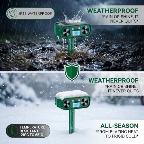 Solar Animal Repeller Outdoor, 4 Pack Ultrasonic Deterrent for Deer