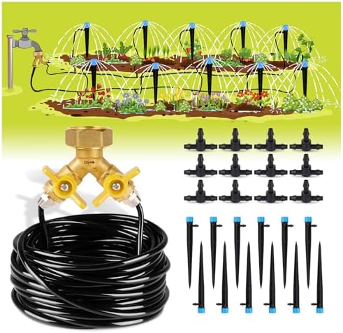 HIRALIY 50ft Drip Irrigation Kit Plant Watering System 8x5mm Blank Distribution Tubing DIY Automatic Irrigation Equipment Set for Garden Greenhouse Flower Bed Patio Lawn