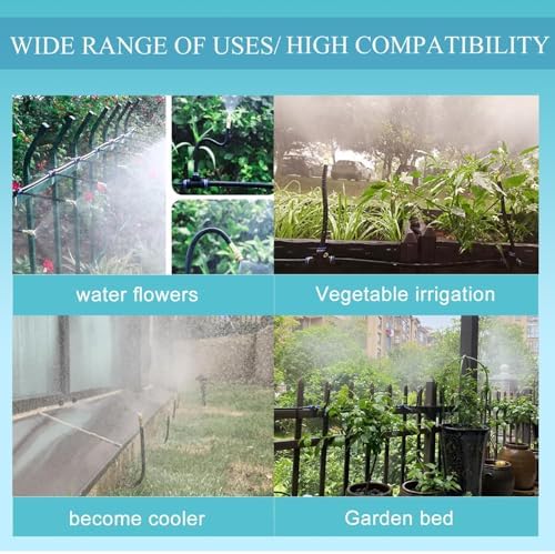 98Ft Greenhouse Drip Irrigation Kit Automatic Irrigation System 360°Adjustable 30 Brass Spray Nozzles 1/2'' Irrigation Tubing Hose Patio Misting Plant Watering with Blank Distribution Tubing Hose