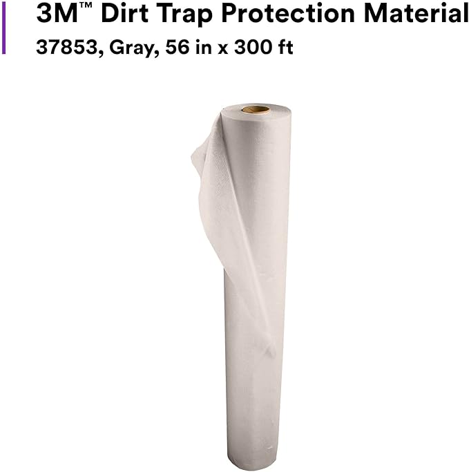 3M Dirt Trap Protection Material 37853, Gray Color, Nonwoven, Overspray Protection, Traps Dust and Debris, Clean, 56 in x 300 ft