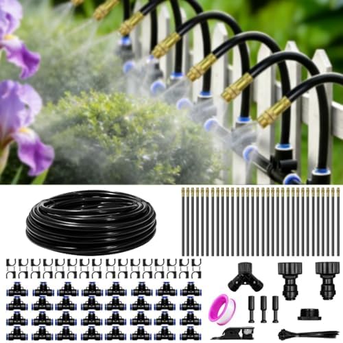 100FT Drip Irrigation Kit, 32 360° Copper Nozzles, Garden Watering System