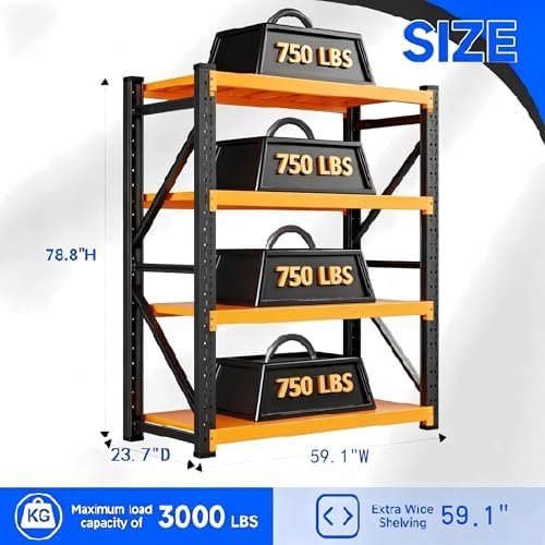 Heavy‑Duty Metal Garage Shelving Unit, 3000 LBS Total Load Capacity