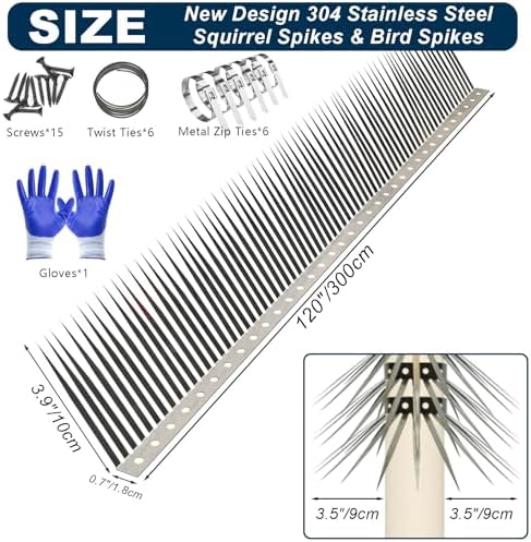 Bird Spikes, Squirrel Spikes and Squirrel Baffles Keep Raccoons, Cats and Snakes Away from Gardens, Fences and Climbing Bird Feeder Poles.(120 inches)