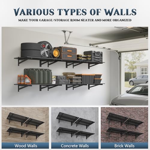 Jusgym 4 Pack Garage Shelving Wall Mounted, 2x3ft, 1400LBS Integrated Grid