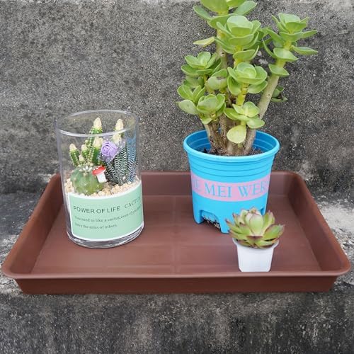 VUWEZ 2 Pack Rectangular Plant Saucer, Heavy Sturdy Seed Starting Nursery Trays for Indoors No Holes, Growing Starter Tray (17.5"x10.6", Chocolate)