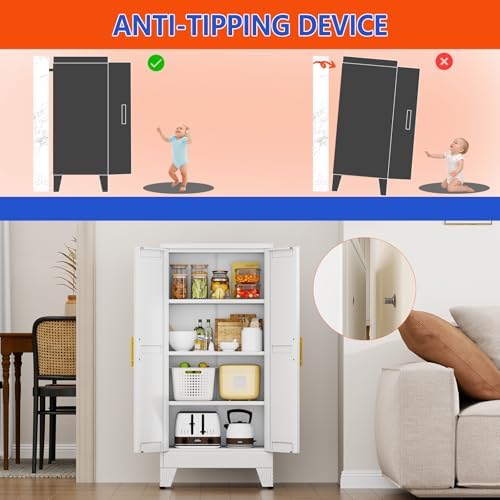 GAIOUS 47.2" Tall Metal Garage Storage Cabinet,File Cabinet with Door and Adjustable Shelves, Outdoor Steel Tool Cabinet for Home,Office,Warehouse,Garage,White