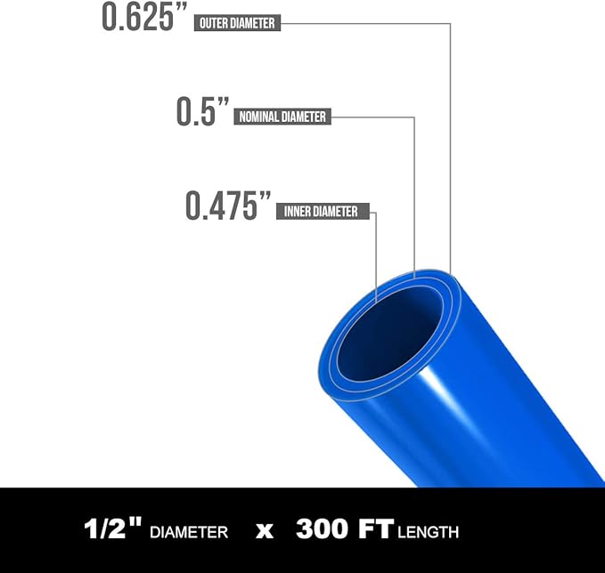 Pex-A Tubing 1/2 Inch x 300 Ft Coil, Non-Barrier Pipe for Potable Water, Flexible Water Tubing for Plumbing, Blue