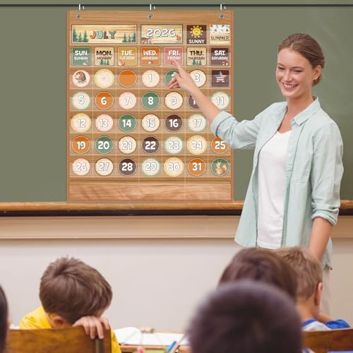 Sinload Classroom Calendar Pocket Chart Wood Color, Woodland