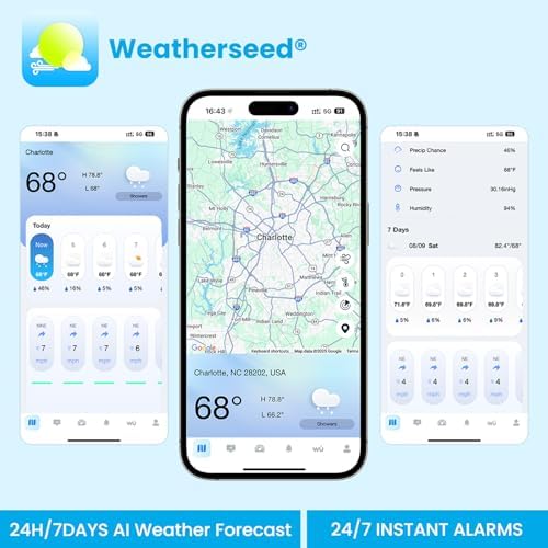 Sainlogic Weather Station Wireless Indoor Outdoor with Rain Gauge and Wind Speed, 24/7 AI Weather Forecast by Weatherseed®, Wireless Indoor Outdoor, APP Alerts, 2-Year Data Export (2.4GHz WiFi Only)