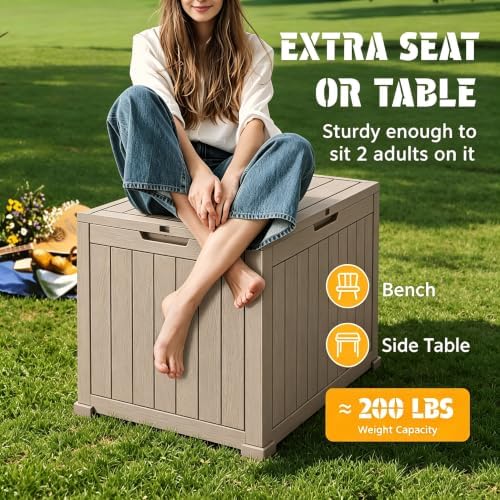 32 Gal Outdoor Storage Box Waterproof Lockable,Deck Box,Medium Gray