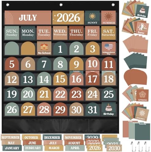 Sinload Classroom Calendar Pocket Chart Black, Modern Boho 2