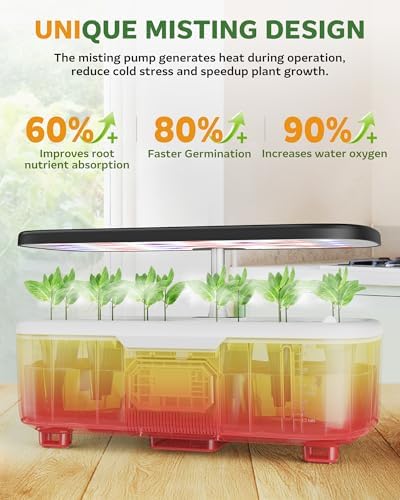Misting Hydroponic Growing System Kit 15-Pods Indoor Smart Herb Garden Planter with LCD Touch Panel 6L Large Tank for Herb/Vegetables/Flowers/Fruits,Gardening Gifts for Women Men Beginners-Black