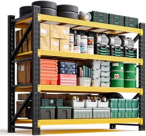 Letaya 3000LBS Heavy Duty Storage Shelves,70" H Metal Garage Shelving Units,4 Tier Large Tall Industrial Shelving,Adjustable Utility Rack Shelf for Warehouse,Basement (Yellow, 48" W x 24" D x 70" H)