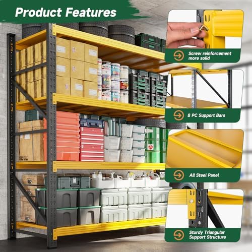 Letaya 6000LBS Heavy Duty Storage Shelves,79" W Metal Garage Shelving Units,4 Tier Large Tall Industrial Shelving,Adjustable Utility Rack Shelf for Warehouse,Basement (Yellow, 79" W x 24" D x 79" H)