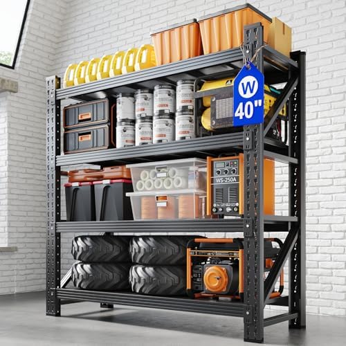 Yizosh 40" W Metal Garage Storage Shelves,Heavy Duty Adjustable Steel Organization Shelving,Utility Rack Shelf,40" W x 20" D x 60" H for Basement,Warehouse,Industrial