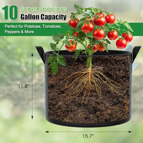FEED GARDEN 10 Gallon Grow Bags 4 Pack – 300G Thickened Fabric Plant Pots with Reinforced Handles, Breathable Drainage Planters for Vegetables, Tomatoes, Herbs, Indoor & Outdoor Gardening