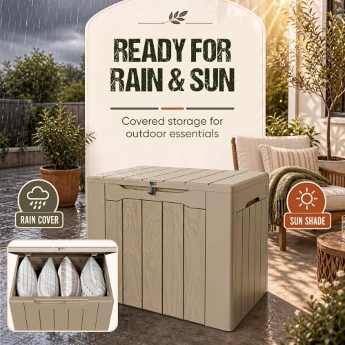 Flamaker Deck Box 30 Gallon, Waterproof Resin Small Storage Box with Lid