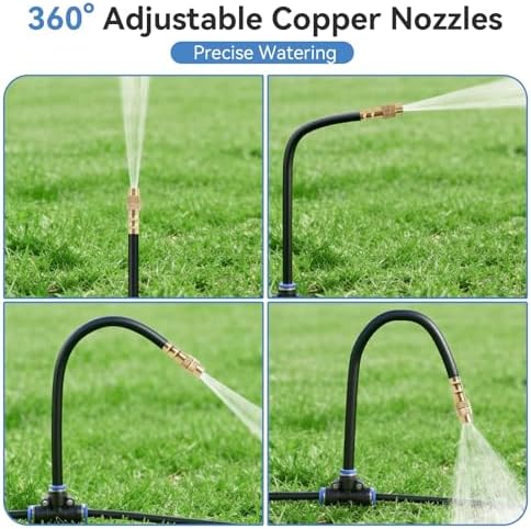 Drip Irrigation System 100FT 1/4" (17PCS Nozzles) for Garden, 83 PCS Leak-Proof Garden Watering System, 360° Adjustable Automatic Plant Water Kit for Raised Beds, Greenhouse, Lawn, Patio, Yard