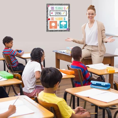 Composition Notebook Season and Weather Calendar Bulletin Board Season Calendar Posters with Weather Cards Hook and Loop Dots for Classroom Wall Decor Preschool Kindergarten Student Teacher Supplies