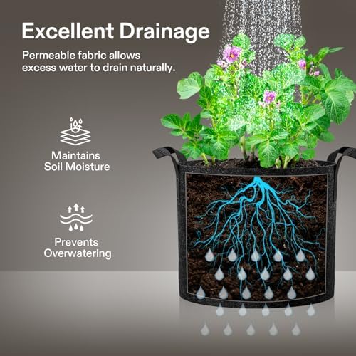 VIVOSUN 15-Pack 10 Gallon Plant Grow Bags, Heavy Duty Thickened Nonwoven Fabric Pots with Handles