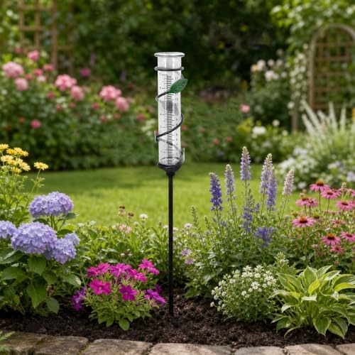 27" Garden Rain Gauge - 7" Plastic Tube for Outdoor Indoor Use, Patio Yard Decor Statue