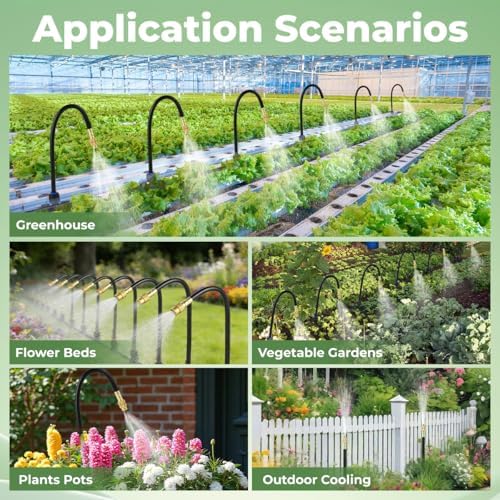 130FT Drip Irrigation System for Garden: 20 Nozzles 1/4" PE Tubing Automatic Watering Kit Adjustable Misting Sprinkler Mister Hose for Water Plants Tape Raised Beds Lawn Outdoor Yard Greenhouse 130FT