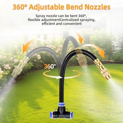 100FT 1/4" Drip Irrigation System, 2026 Upgrade Garden Irrigation Kit with 24pcs 360° Adjustable Copper Nozzles, DIY Watering System for Raised Beds, Yard, Lawn, Vegetable Gardens (100 ft)