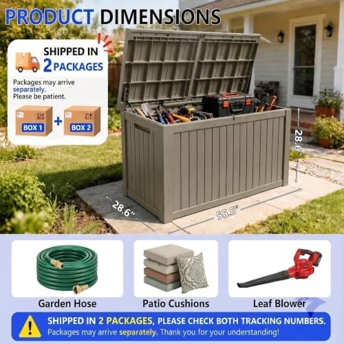 200 Gallon Deck Boxes Outdoor Waterproof, Outdoor Storage Box with Lockable Lid & UV-Resistant for Patio Furniture, Outdoor Cushion, Garden Tools and Pool Supplies, Gray