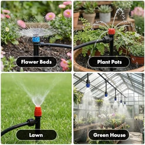 Drip Irrigation System 230FT Quick-Connect Drip Irrigation Kit with 1/4 inch 1/2 inch Irrigation Tubing Hose and Accessories for Lawn Raised Bed Greenhouse Plant Watering System