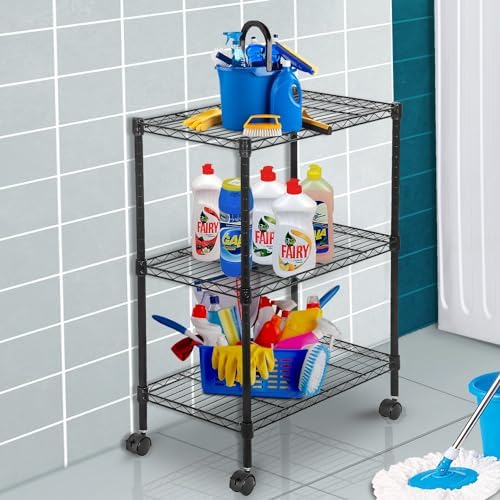 PayLessHere | 3-Tier Wire Shelf Shelving with Wheels | 23"x13"x31" | Black