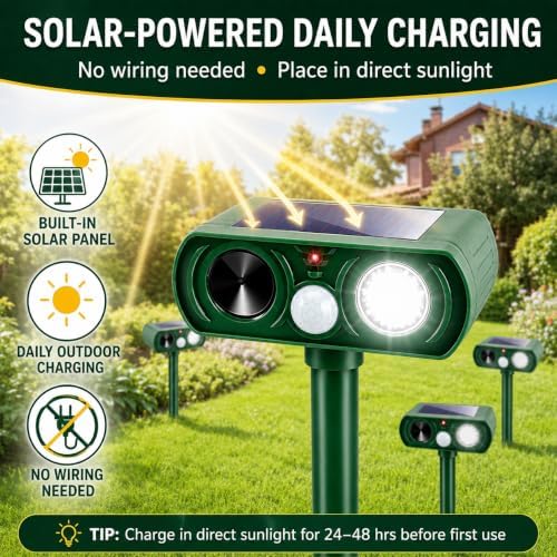 2026 Upgraded 4-Pack Solar Ultrasonic Animal Repellent Outdoor for Yard