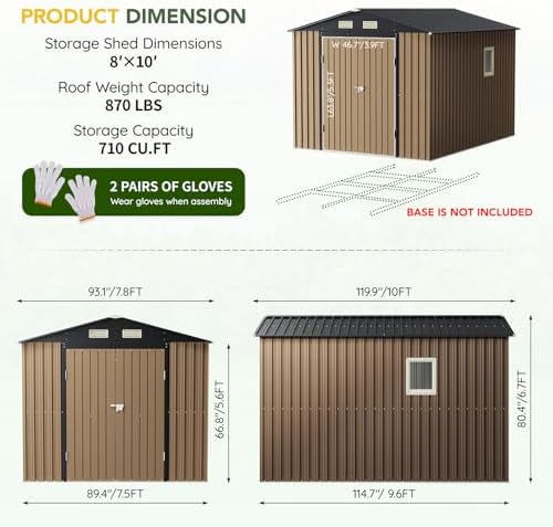 Breezz Outdoor Steel Storage Shed, 10 x 8 ft, Brown