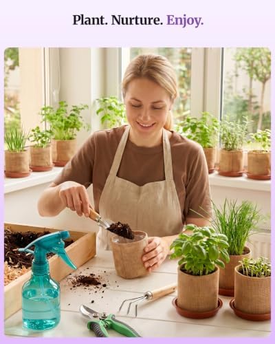 Planters' Choice Herb Growing Starter Kit, Windowsill Indoor Garden Set, Best Birthday & Housewarming Gift for Women