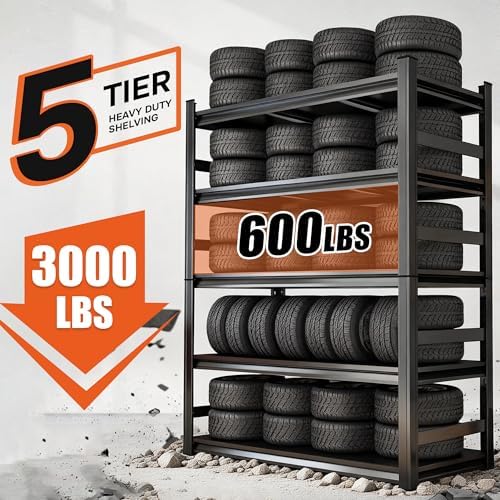 2pack Garage Shelving Heavy Duty Storage Shelves for Garage, 2500 LBS Adjustable 5 Tier Shelving Unit, Metal Garage Shelving for Industrial, Basement, Warehouse (72''Hx36''Wx16''D, Black)