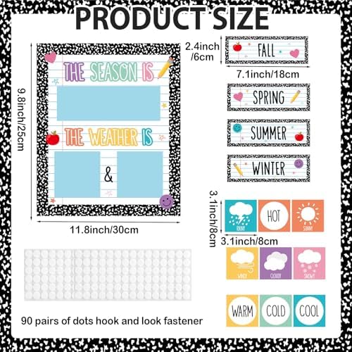 Composition Notebook Season and Weather Calendar Bulletin Board Season Calendar Posters with Weather Cards Hook and Loop Dots for Classroom Wall Decor Preschool Kindergarten Student Teacher Supplies