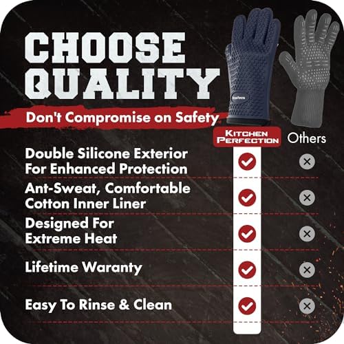 KITCHEN PERFECTION XL Silicone Smoker BBQ Gloves -Heat Resistant Oven Mitts