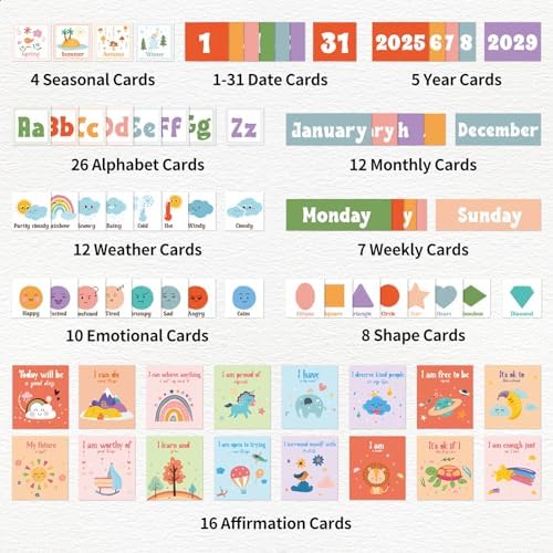 Daily Morning Board,Circle Time Calendar,Classroom Supplies, Interactive Learning Chart for Preschool & Kindergarten, Includes Weather, Feelings, and Affirmations Board