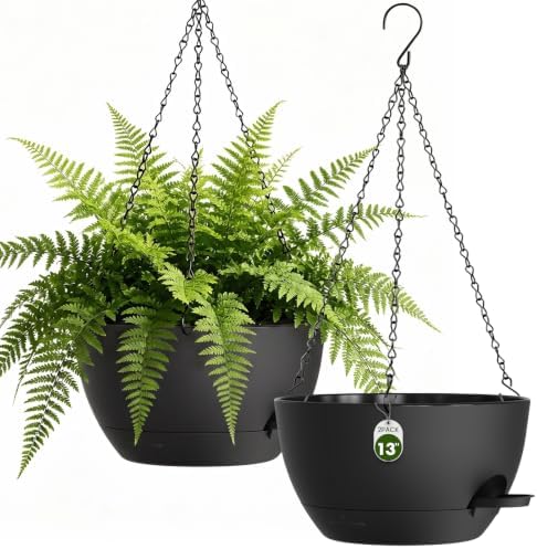 13 Inch Large Self Watering Hanging Planters 2 Pack with Saucers