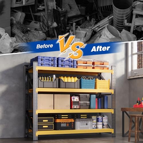 BYBYNSOE 48" W Storage Shelves 3000lbs Garage Metal Shelving Heavy Duty Garage Shelves Adjustable Storage Shelves for Industrial, Factory (Black Yellow, 48" W X 24" D X 69" H)