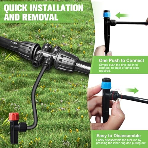 260FT Drip Irrigation System for Garden with 40 Nozzles & Emitters, Garden Watering System with 1/2" & 1/4" Tube and Barbed Fittings - Adjustable Sprinklers Kit for Greenhouse,Lawn,Pond De-Icer