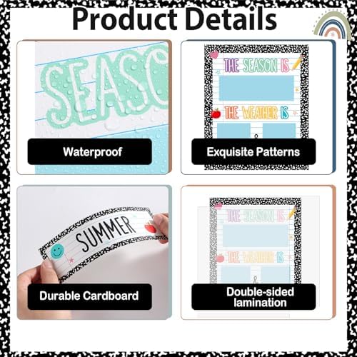 Composition Notebook Season and Weather Calendar Bulletin Board Season Calendar Posters with Weather Cards Hook and Loop Dots for Classroom Wall Decor Preschool Kindergarten Student Teacher Supplies