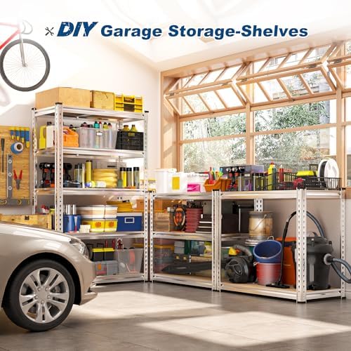 REIBII Storage Shelves 2020LBS Garage Shelving Heavy Duty Metal Shelving Adjustable 5 Tier Pantry Shelves for Garage Closet Kitchen Basement 28" W x 12" D x 59.8" H, 3 Pack