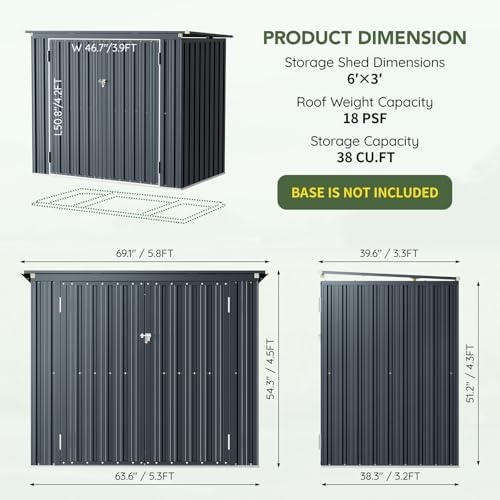 Breezz Metal Trash Can Storage Shed 6 x 3 ft