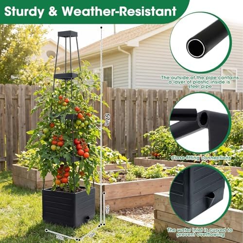 MQFORU 2Pack Raised Garden Bed Planter Boxes with Trellis, 57" Self-Watering Tomato Planter Boxes with Trellis for Climbing Vegetable and Plants, Tomato Cage for Indoor Outdoor Use